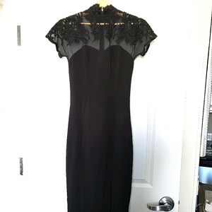 Cache Black Lace Top Cap Sleeve Dress